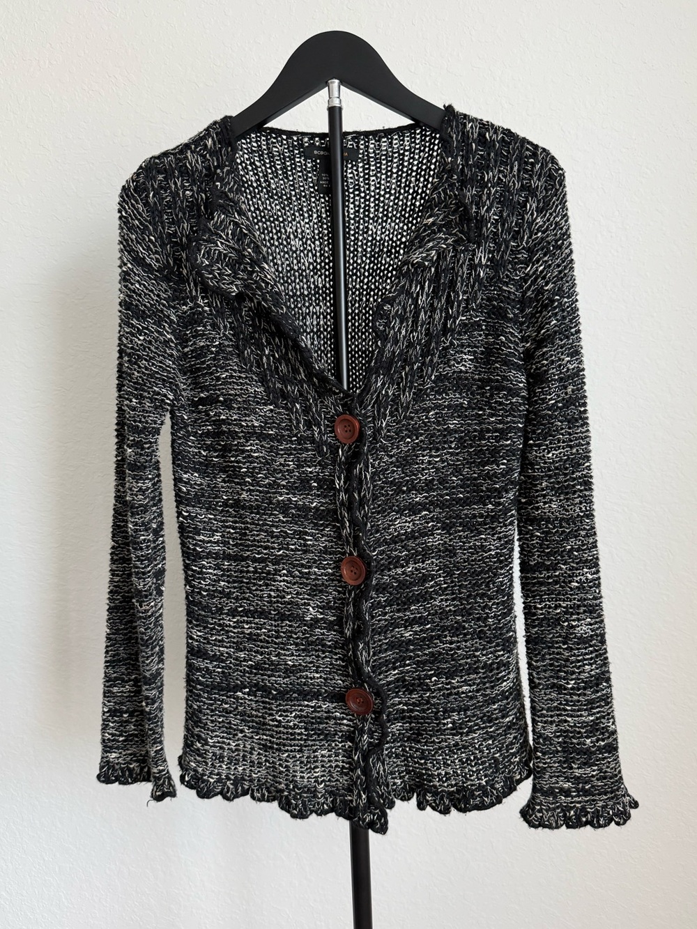 BCBGMaxAzria Black & White Marled Button-Front Cardigan